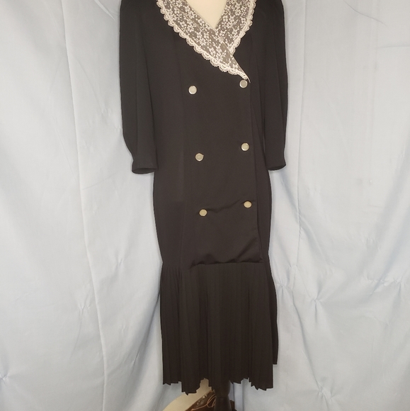 Vtg Just Ducky Lace Collar Drop Waist Dress - Picture 1 of 8